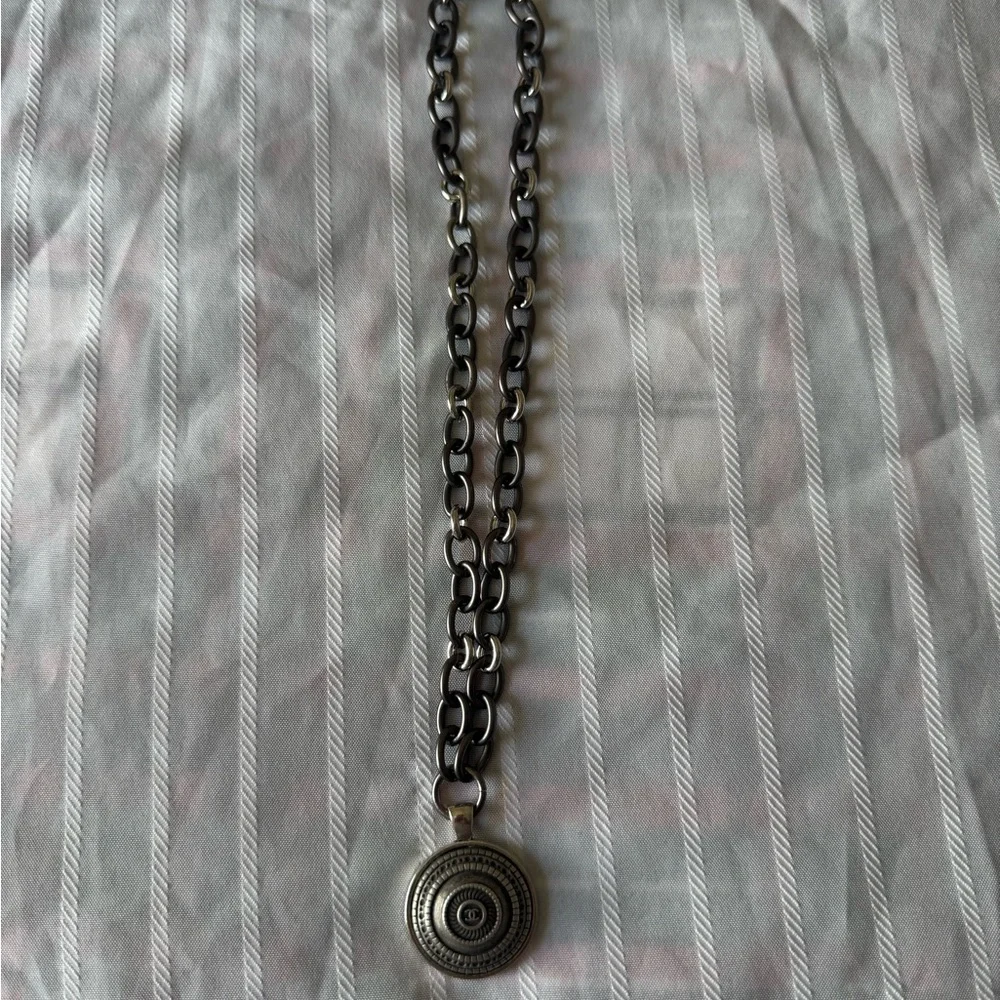 Vintage Chanel Necklace Marked CC Silver Chain 1” Pendant